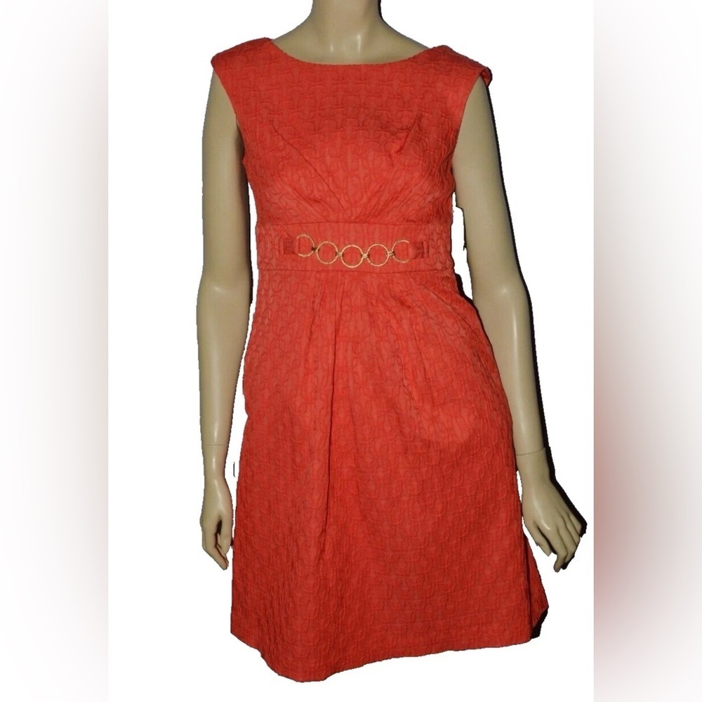 Sandra Darren Vibrant Red Patterned Dress